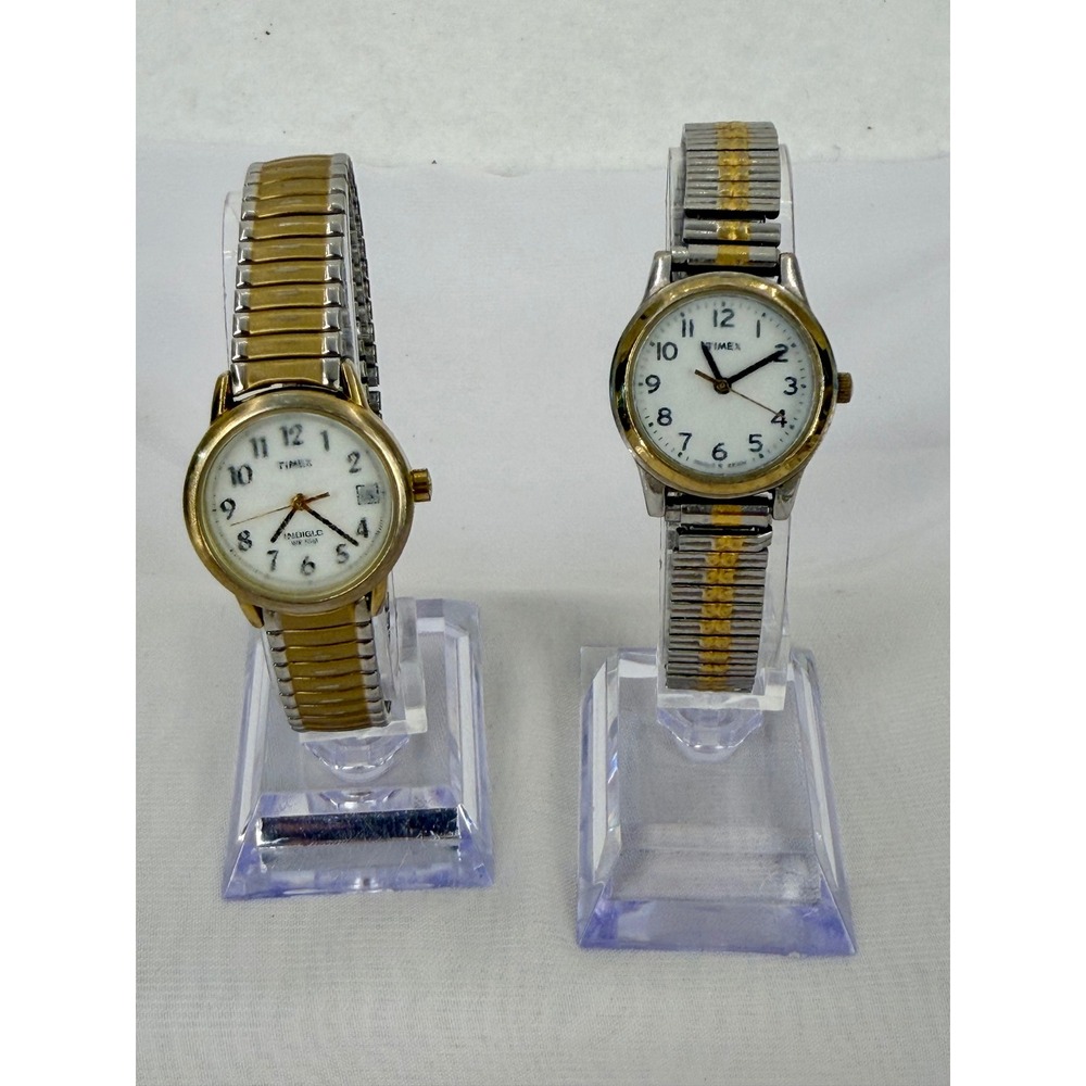 Lot of 2 Timex Indiglo Easy Reader Watches Two Tone Expansion Band For Repair